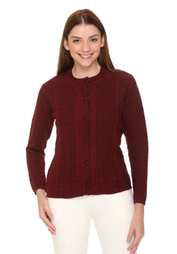 CLAPTON Self Design/ Knitting Full Sleeves Sweater, Cardigan This Is Pefect Skinny Jeans, Laggines Dresses - M, Maroon, Wool, Pack of 1